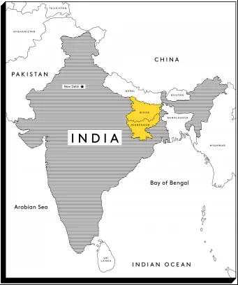 THE STATES OF JHARKHAND AND BIHAR MAKE UP INDIA'S "MICA BELT." | ILLUSTRATION BY HANNAH MINN.