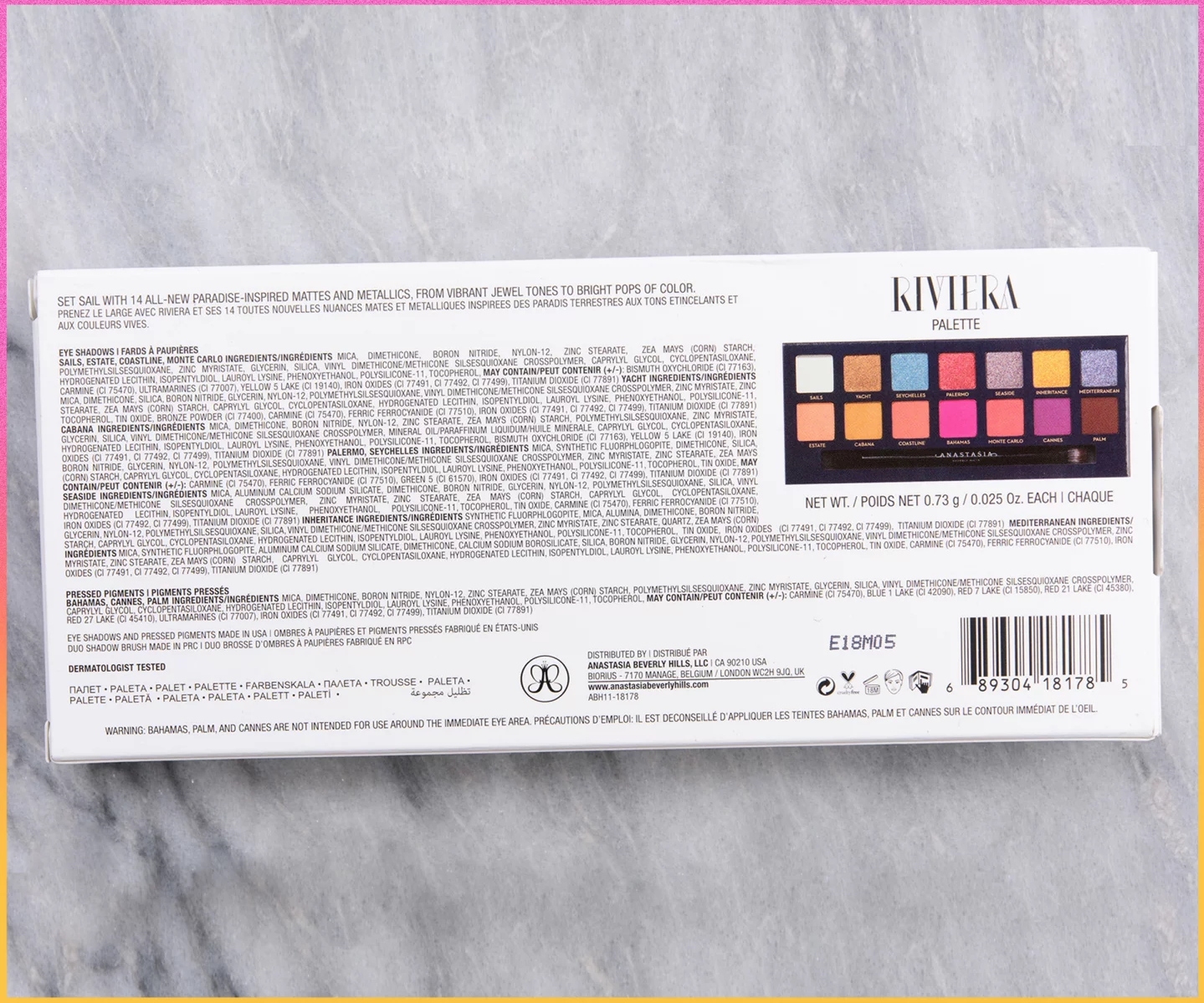 PHOTO: COURTESY OF CHRISTINE MIELKE/TEMPTALIA.The last line of fine print on the back of Anastasia Beverly Hills' Riviera palette reads: "Warning: Bahamas, Palm, and Cannes are not intended for use around the immediate eye area."