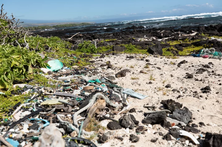 PHOTO: REFINERY29.Chunks of decomposing plastic wash up on shore at Hawaii's Kamilo Beach.